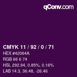 カラーコード: CMYK 11 / 92 / 0 / 71 | qconv.com