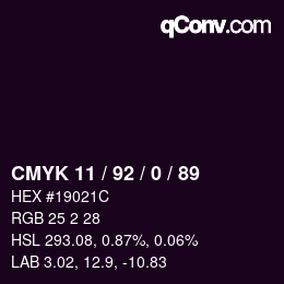 カラーコード: CMYK 11 / 92 / 0 / 89 | qconv.com
