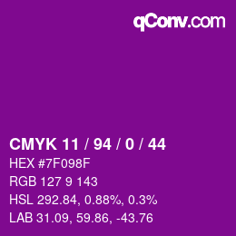 カラーコード: CMYK 11 / 94 / 0 / 44 | qconv.com