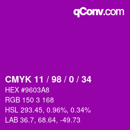 カラーコード: CMYK 11 / 98 / 0 / 34 | qconv.com