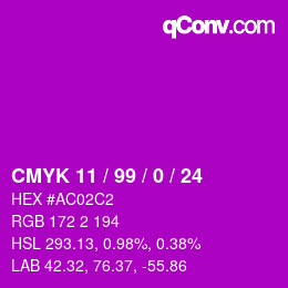 カラーコード: CMYK 11 / 99 / 0 / 24 | qconv.com