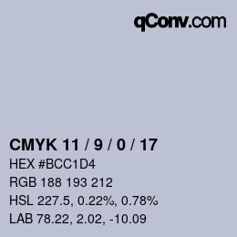 カラーコード: CMYK 11 / 9 / 0 / 17 | qconv.com