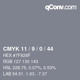 Color code: CMYK 11 / 9 / 0 / 44 | qconv.com