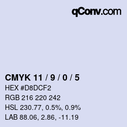颜色代码: CMYK 11 / 9 / 0 / 5 | qconv.com