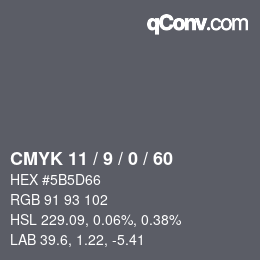 颜色代码: CMYK 11 / 9 / 0 / 60 | qconv.com