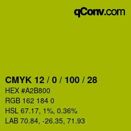 Color code: CMYK 12 / 0 / 100 / 28 | qconv.com