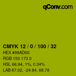 Color code: CMYK 12 / 0 / 100 / 32 | qconv.com