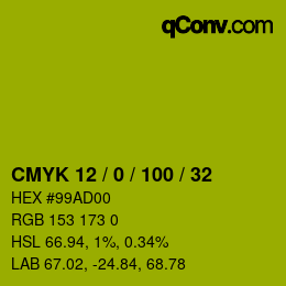 Color code: CMYK 12 / 0 / 100 / 32 | qconv.com