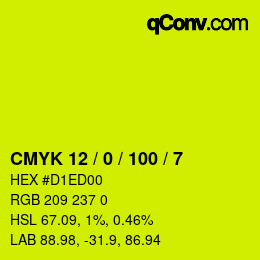 Color code: CMYK 12 / 0 / 100 / 7 | qconv.com