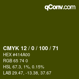 Color code: CMYK 12 / 0 / 100 / 71 | qconv.com