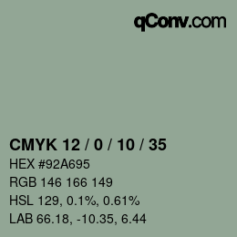 カラーコード: CMYK 12 / 0 / 10 / 35 | qconv.com