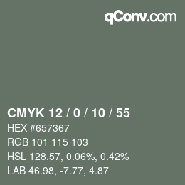 カラーコード: CMYK 12 / 0 / 10 / 55 | qconv.com