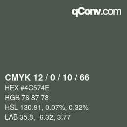 カラーコード: CMYK 12 / 0 / 10 / 66 | qconv.com