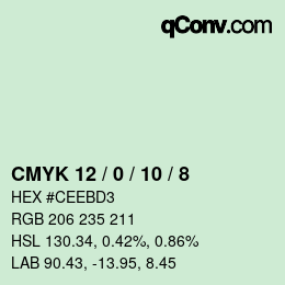 カラーコード: CMYK 12 / 0 / 10 / 8 | qconv.com