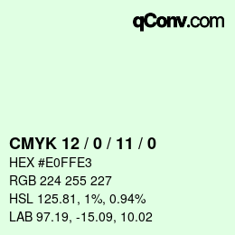 カラーコード: CMYK 12 / 0 / 11 / 0 | qconv.com