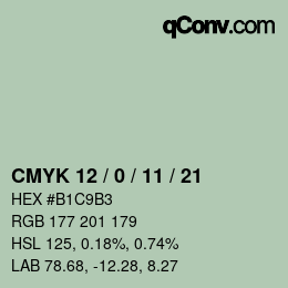 カラーコード: CMYK 12 / 0 / 11 / 21 | qconv.com