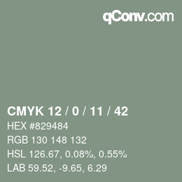 カラーコード: CMYK 12 / 0 / 11 / 42 | qconv.com