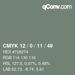 颜色代码: CMYK 12 / 0 / 11 / 49 | qconv.com
