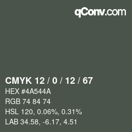 カラーコード: CMYK 12 / 0 / 12 / 67 | qconv.com