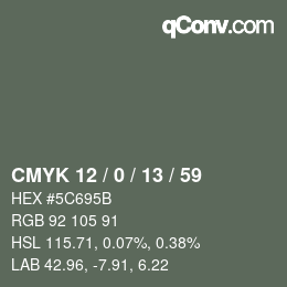 Color code: CMYK 12 / 0 / 13 / 59 | qconv.com