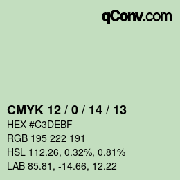 カラーコード: CMYK 12 / 0 / 14 / 13 | qconv.com