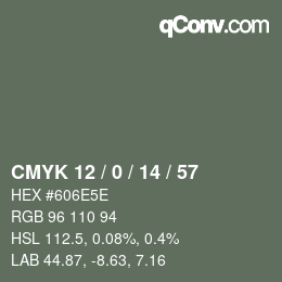 Color code: CMYK 12 / 0 / 14 / 57 | qconv.com