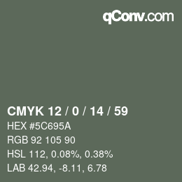 Color code: CMYK 12 / 0 / 14 / 59 | qconv.com