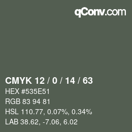 Color code: CMYK 12 / 0 / 14 / 63 | qconv.com