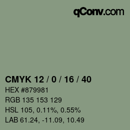 カラーコード: CMYK 12 / 0 / 16 / 40 | qconv.com