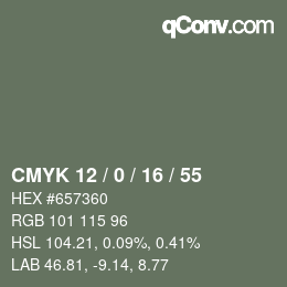 カラーコード: CMYK 12 / 0 / 16 / 55 | qconv.com