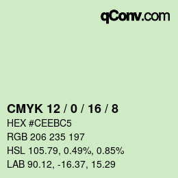 カラーコード: CMYK 12 / 0 / 16 / 8 | qconv.com