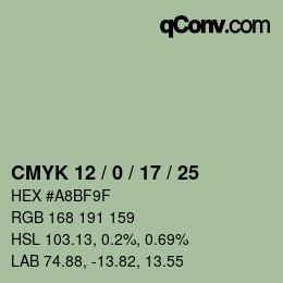 Color code: CMYK 12 / 0 / 17 / 25 | qconv.com