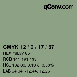 カラーコード: CMYK 12 / 0 / 17 / 37 | qconv.com