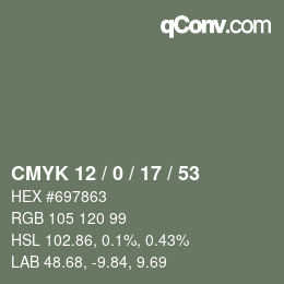 カラーコード: CMYK 12 / 0 / 17 / 53 | qconv.com