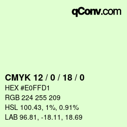 カラーコード: CMYK 12 / 0 / 18 / 0 | qconv.com