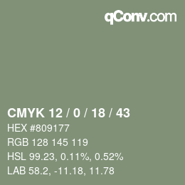 カラーコード: CMYK 12 / 0 / 18 / 43 | qconv.com