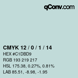 カラーコード: CMYK 12 / 0 / 1 / 14 | qconv.com