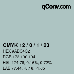 カラーコード: CMYK 12 / 0 / 1 / 23 | qconv.com