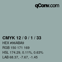 カラーコード: CMYK 12 / 0 / 1 / 33 | qconv.com