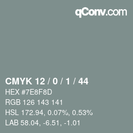 カラーコード: CMYK 12 / 0 / 1 / 44 | qconv.com