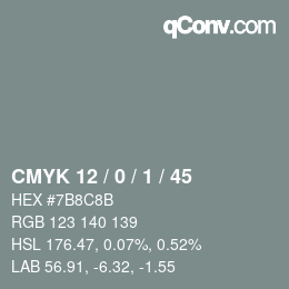 颜色代码: CMYK 12 / 0 / 1 / 45 | qconv.com