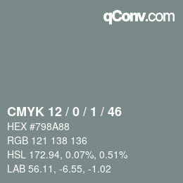 Color code: CMYK 12 / 0 / 1 / 46 | qconv.com