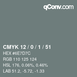 Color code: CMYK 12 / 0 / 1 / 51 | qconv.com