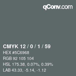 Color code: CMYK 12 / 0 / 1 / 59 | qconv.com