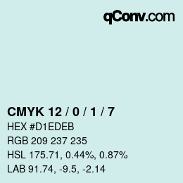 カラーコード: CMYK 12 / 0 / 1 / 7 | qconv.com