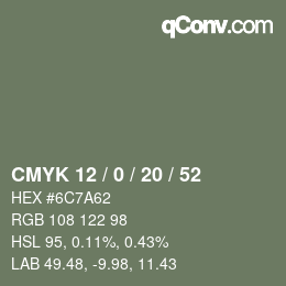 Color code: CMYK 12 / 0 / 20 / 52 | qconv.com