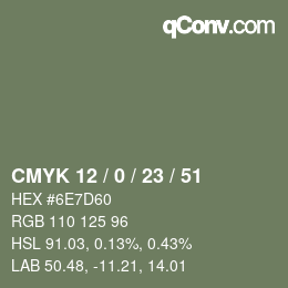 Color code: CMYK 12 / 0 / 23 / 51 | qconv.com