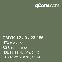 Color code: CMYK 12 / 0 / 23 / 55 | qconv.com