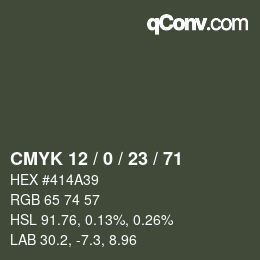 Color code: CMYK 12 / 0 / 23 / 71 | qconv.com