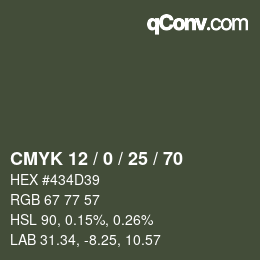 Farbcode: CMYK 12 / 0 / 25 / 70 | qconv.com